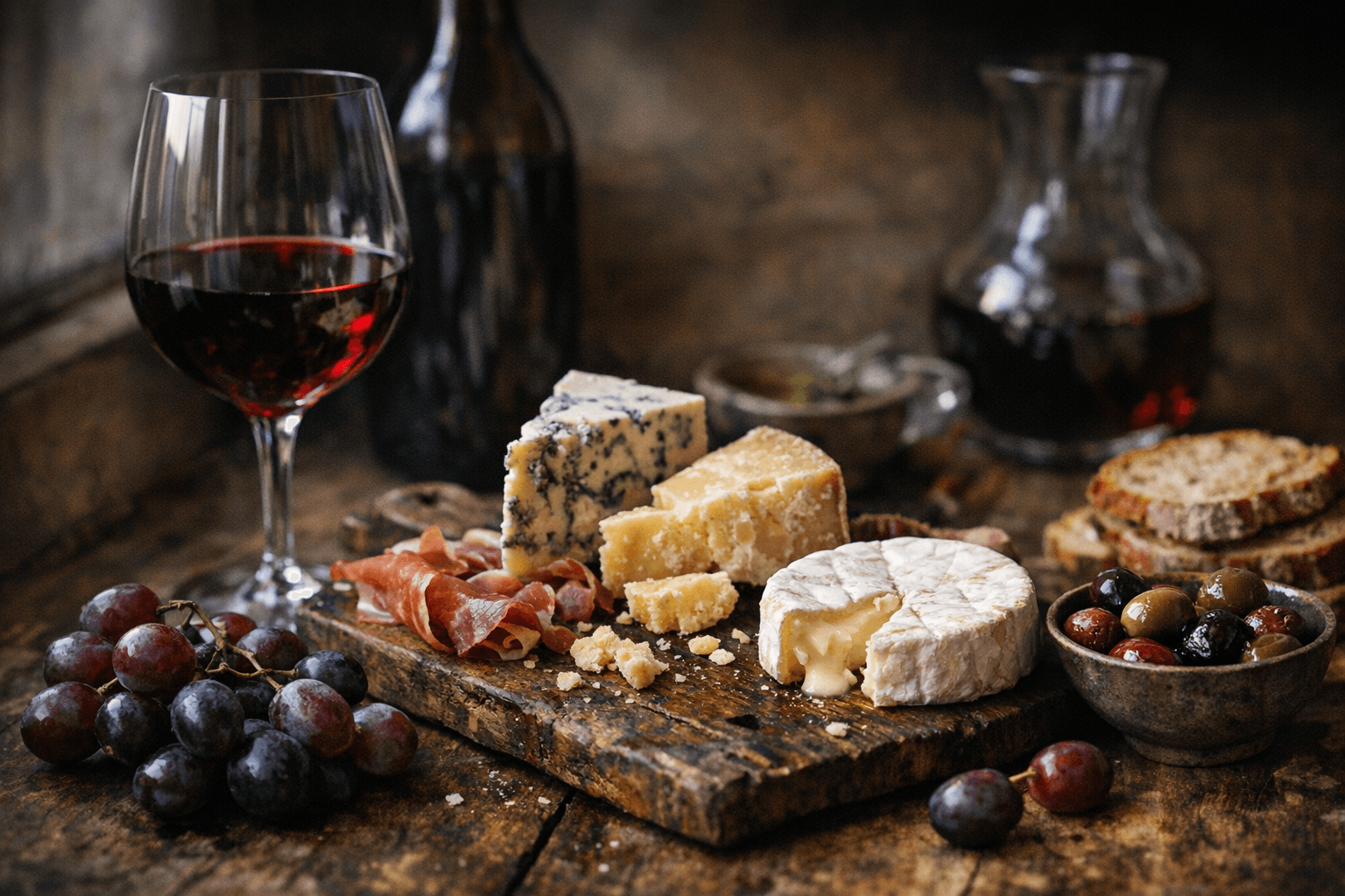 Editorial wine and cheese photograph for "Resveratrol Was a Lie (Sort Of): What Wine Science Actually Shows"