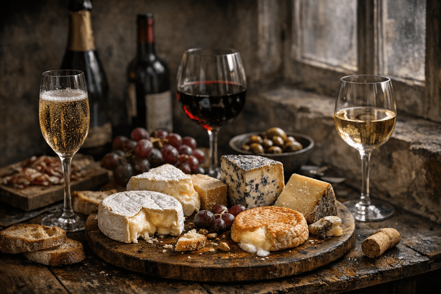 Editorial wine and cheese photograph for "The Only 4 Wine-and-Cheese Pairing Rules You'll Ever Need"
